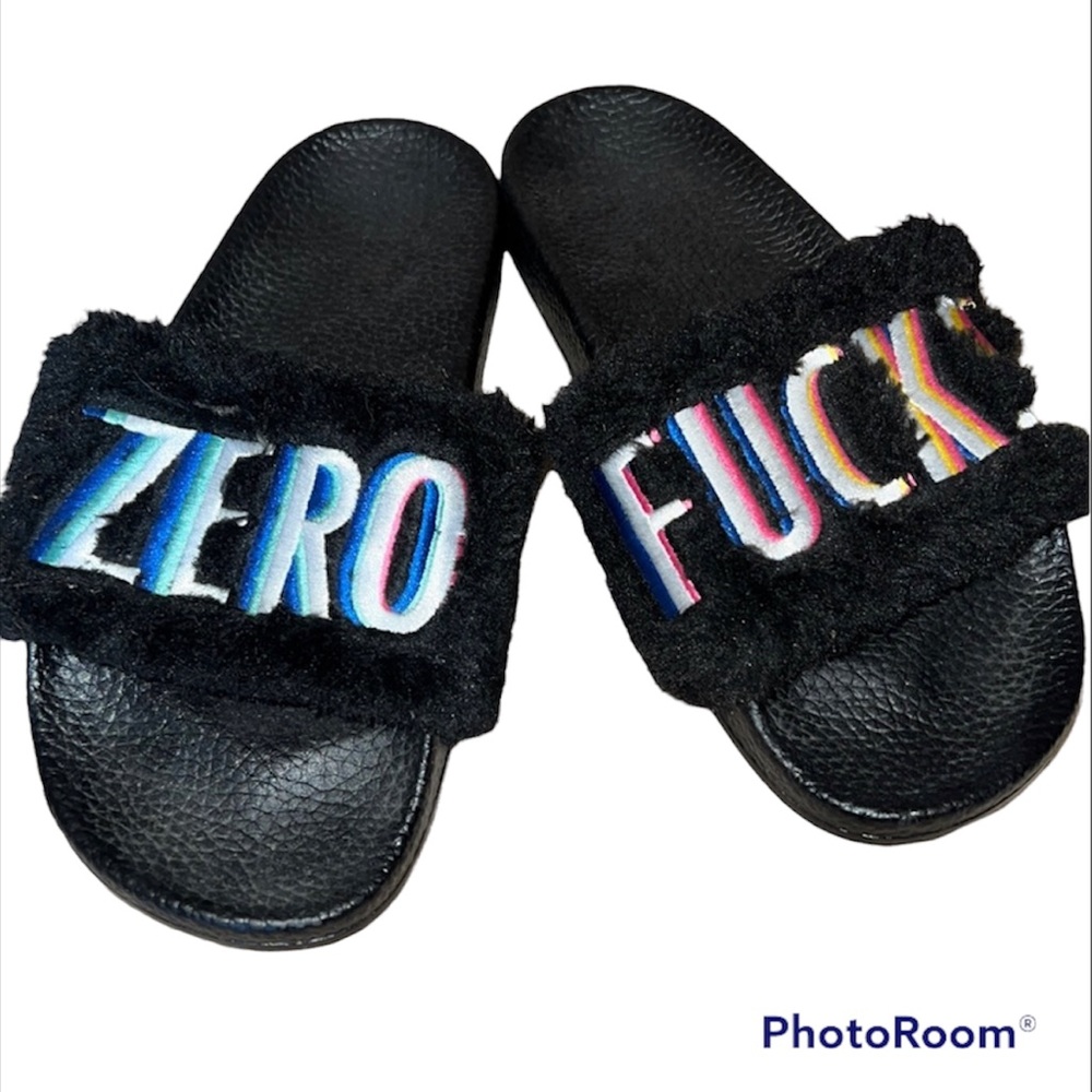 Zero Fucks Fuzzy KIMOJI Sandals Slides Kim Kardashian Sz 5